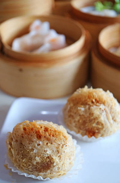 Closeup of Fried Taro Dumpling, One of Popular Chinese Dim Sum Dishes