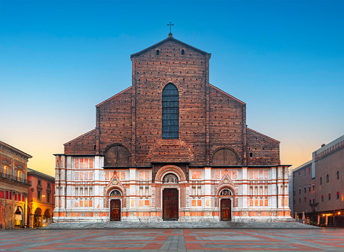 Bologna, Italy at the Basilica of San Petronio in the early morning.