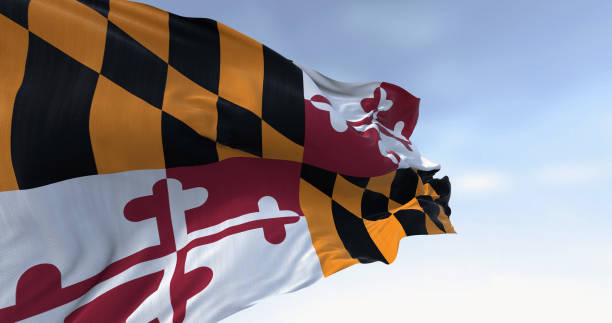 maryland state flag waving on a clear day - maryland flag banner us state flag photos et images de collection