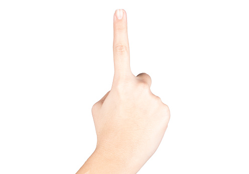 A male hand with the index finger pointing up