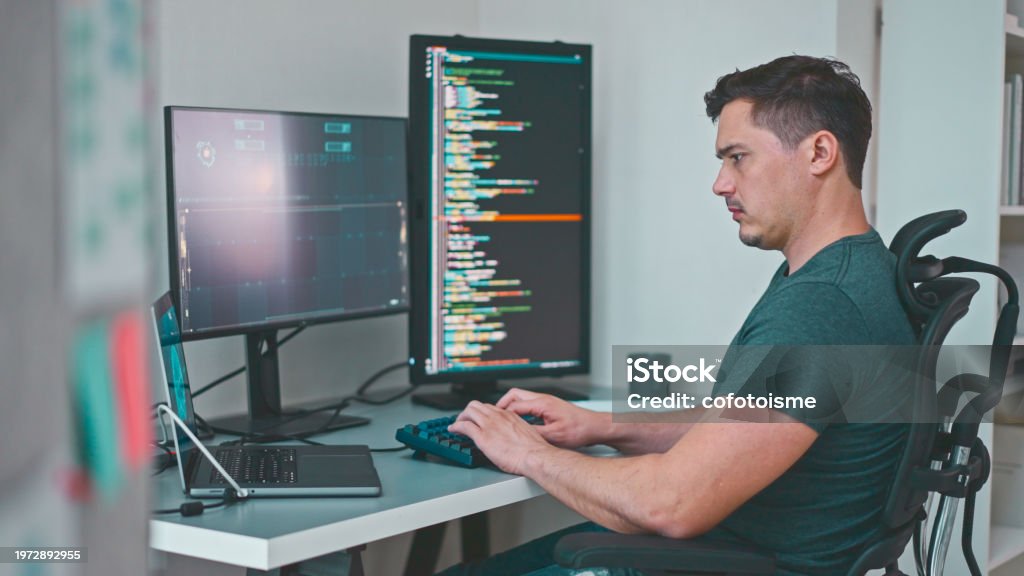 Home Tech Engineering Developer Software Engineer Man Using Computer Application Program For Ai ...