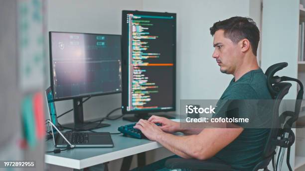 Man Computer Program Software Engineer Man Using Computer Application Program For Ai ...