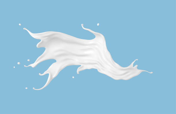 istock Milk splash isolated on blue background. Natural dairy product, yogurt or cream splash with flying drops. Realistic Vector illustration 1972935603