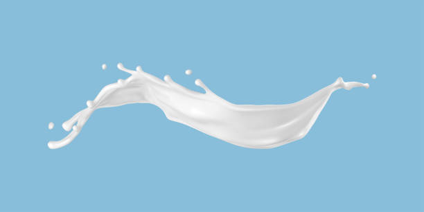 istock Milk splash isolated on blue background. Natural dairy product, yogurt or cream splash with flying drops. Realistic Vector illustration 1972935629