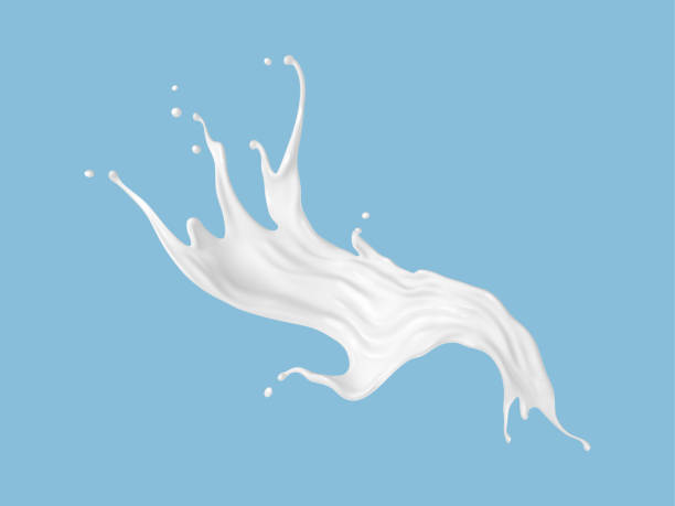 istock Milk splash isolated on blue background. Natural dairy product, yogurt or cream splash with flying drops. Realistic Vector illustration 1972936139