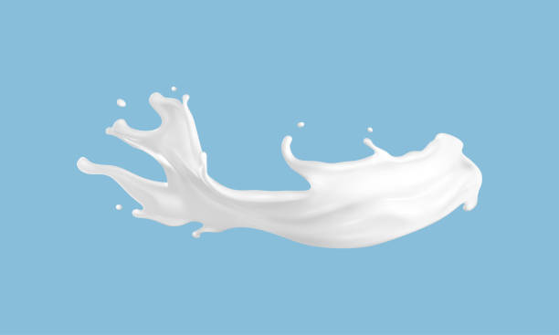 istock Milk splash isolated on blue background. Natural dairy product, yogurt or cream splash with flying drops. Realistic Vector illustration_5 1972936150