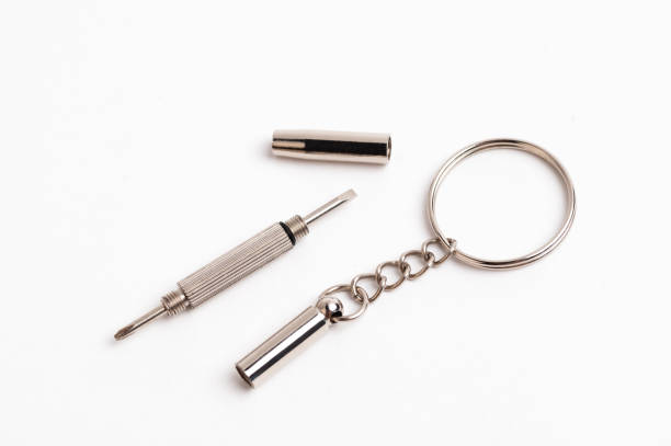 istock Two screwdrivers on a key ring for glasses, watches and a phone. Keyring tool Double-sided screwdriver 1972947944