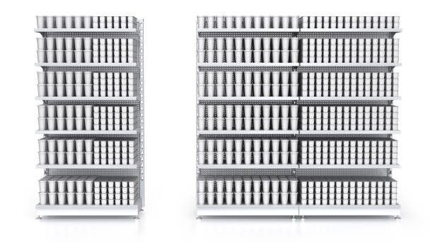 istock Retail shelf racks with blank dairy products, bottles, mock up 1972972678