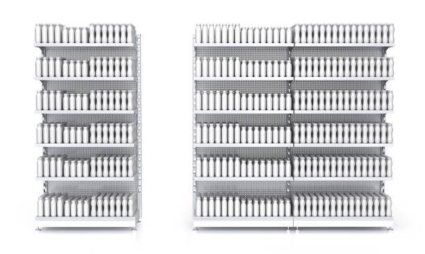 istock Retail shelf racks with blank dairy products, mock up 1972972709