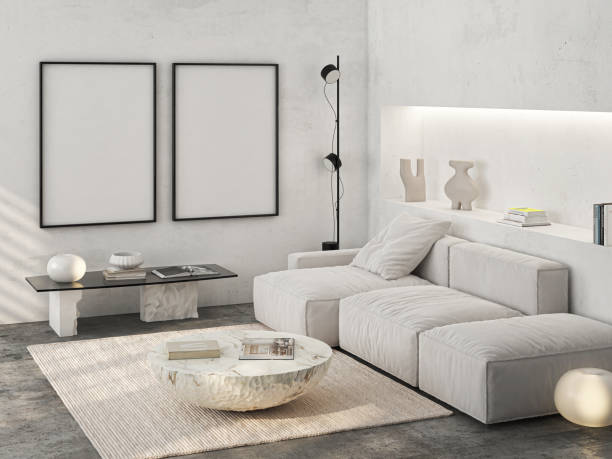 istock Frame mockup, ISO A paper size. Living room wall poster mockup. Interior mockup with house background. Modern interior design. 3D render 1972977458