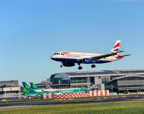 Dublin Airport Ireland january 30 2024..a british airways passenger plane landing