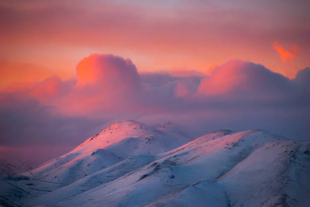 winter mountain sunset , mount  at sunset, ridge Bazum, Lori region,Armenia .