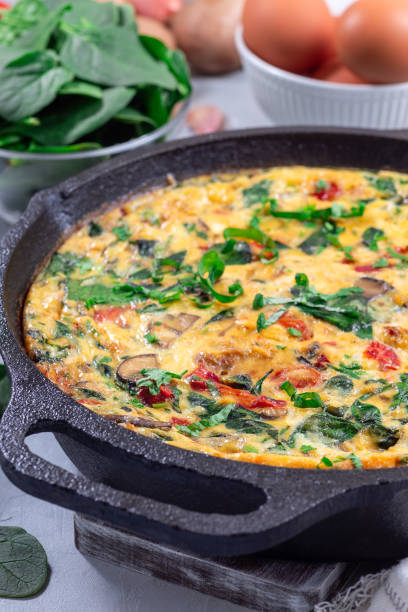 istock Brunch egg frittata with vegetables in cast iron, vertical, closeup 1972997475
