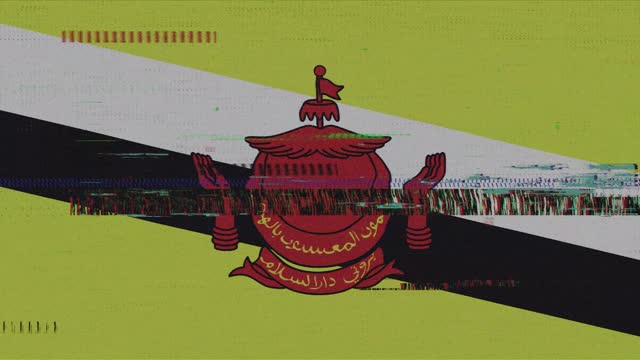 Flag of Brunei Animation Grunge and Glitch, Bad TV Damage, Digital Cyber Security Digital  Animation Loopable Stock Video