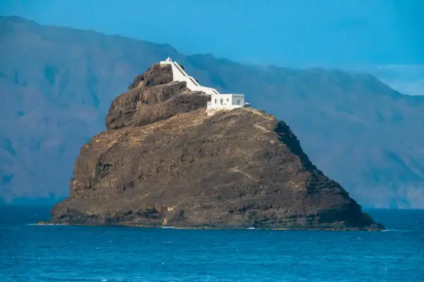 The very distinctive lighthouse of the Porto Grande Harbor, Mindelo, SÃ£o Vicente (St. Vincent), Cape Verde Islands (Cabo Verde)