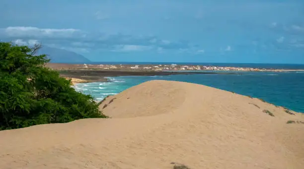 Large sand dunes from the Sahara desert on the eastern coast of the island of SÃ£o Vicente (St. Vincent), Cape Verde Islands (Cabo Verde)