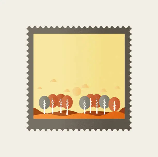 Vector illustration of Autumn Postage Stamp