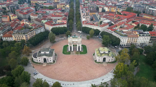 4K Aerial view Real time Footage of  Arco della Pace 