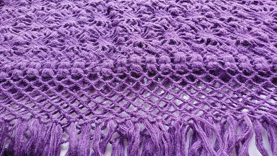 Purple Handycraft knitting, knit shawl