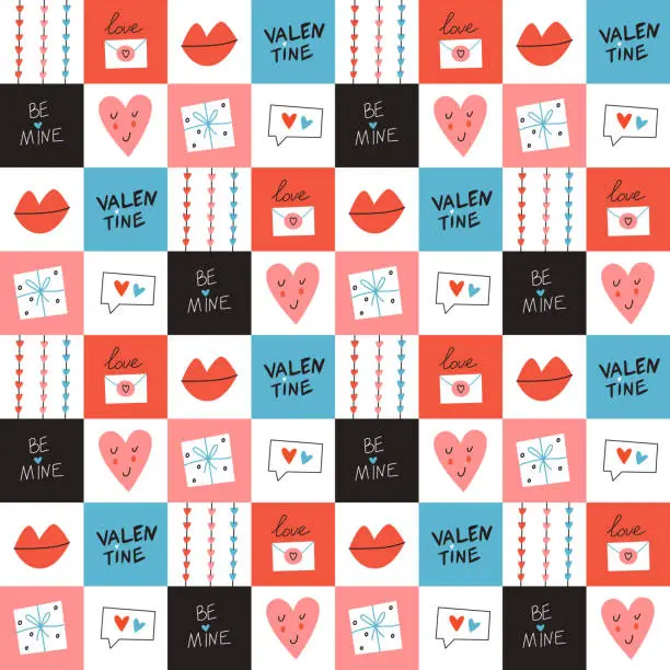 Vector illustration of Seamless pattern with St Valentine Day elements