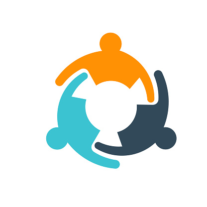 Trinity Teamwork Logo - Three Interlinked Figures in a Circular Unity, Symbolizing Community, Cooperation, and Harmony