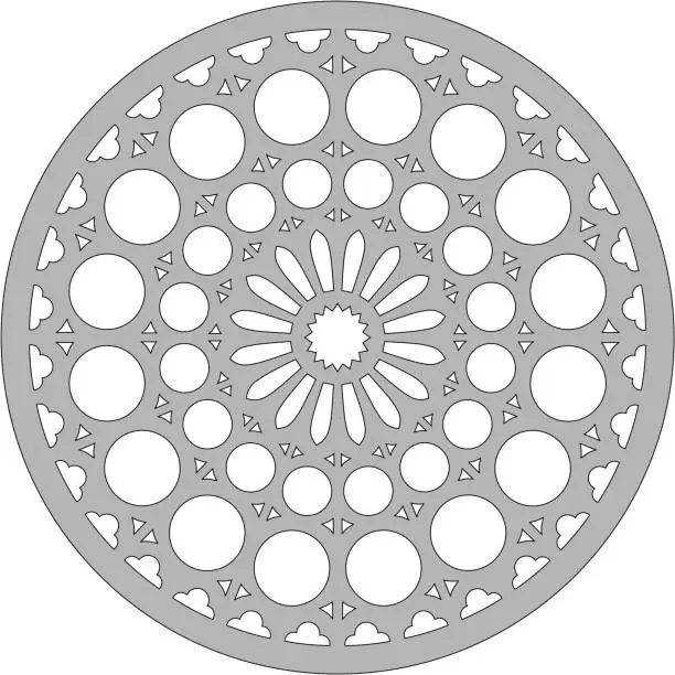 Vector illustration of Avila Cathedral (Spain). Rosette of the north façade of the cathedral.