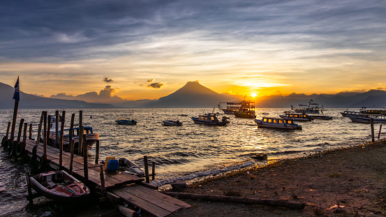 Beautiful Lake Attitlan in Guatemala, surrounded by the Tolimán , Atitlán and San Pedro volcanoes. Some consider it the most beautiful lake in the world.