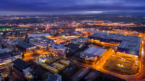 istock Illuminated industrial area at dusk 1973108164