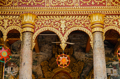 Details in golden buddhist temple in Laos