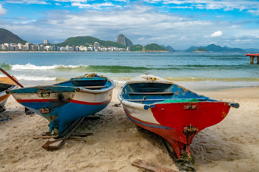 Traditional fishing village at the end of Copacabana beach, Rio de Janeiro, Brazil