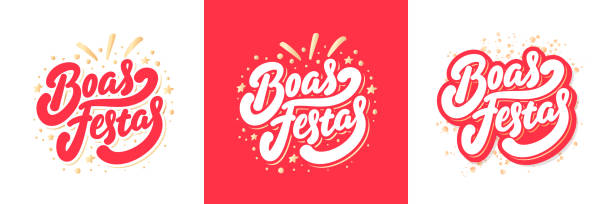 Boas Festas. Happy holidays in Portugues. Vector handwritten letterings. Boas Festas. Happy holidays in Portugues. Vector handwritten letterings. Vector illustration. portugues stock illustrations