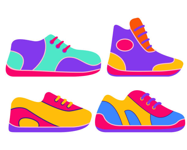 istock Nineties pop art style sneaker.Colorful retro shoe.Classic 80s 90s shoes sneakers. 1973142670