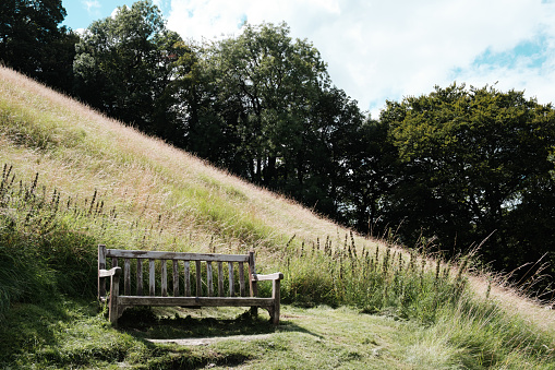 A bench to rest hiking to Peveril Castle