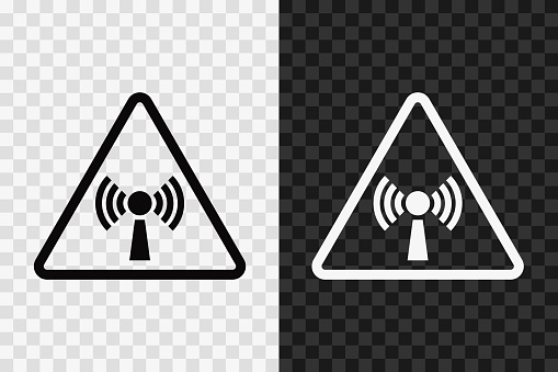 Electromagnetic radiation triangular caution sign. Glyph vector illustration. Danger warning icon.