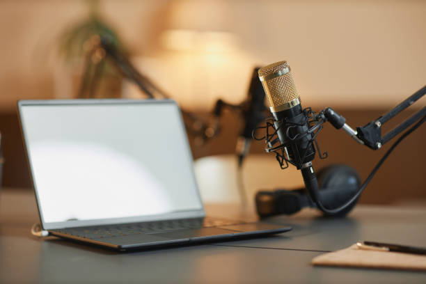istock Studio Microphone and Laptop in Podcast Room 1973173255