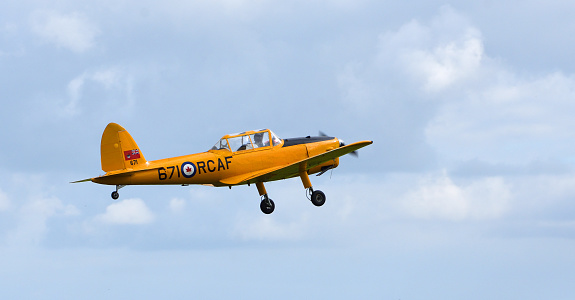 Ickwell, Bedfordshire, England - September 06, 2020: Vintage  1949 DHC Chipmunk T.22 671 RCAF  in the livery of the Royal Canadian Air Force.