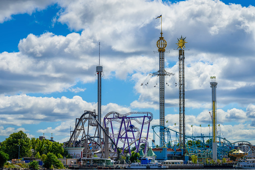 Stockholm, Sweden - July 15, 2023: The Gröna Lund Amusement Park in Stockholm, Sweden.