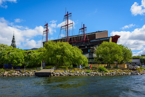 Stockholm, Sweden - July 15, 2023: View of Djurgården, an island in central Stockholm, home to Vasa Museum in sunny summer day. Viewed from water