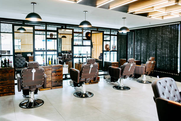 istock Interior of a stylish barber shop before opening hours 1973192494