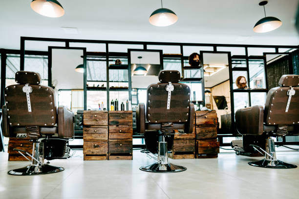istock Interior of a modern barber shop before opening hours 1973192500