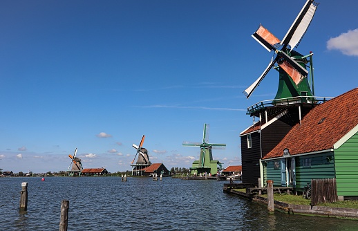 Windmill Village at the Zaanse Schans, the Netherlands.