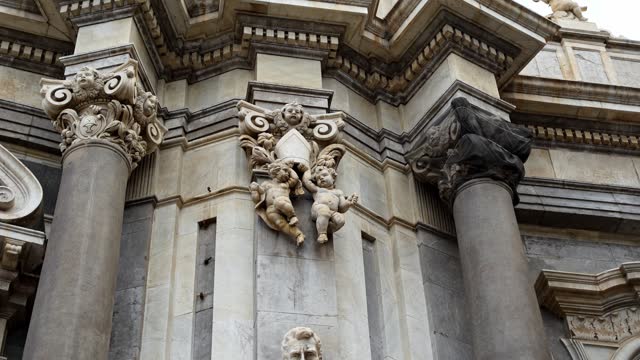 Details On Columns And Facade Of Saint Agatha Cathedral In Catania, Sicily