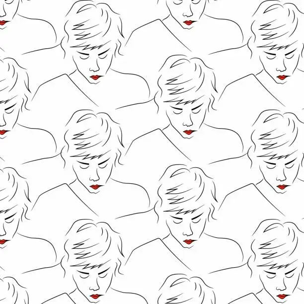 Vector illustration of Girl with red lipstick looking down