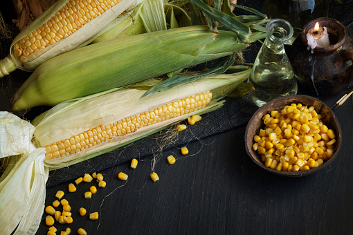 Fresh Corn Cobs With Corn Oil