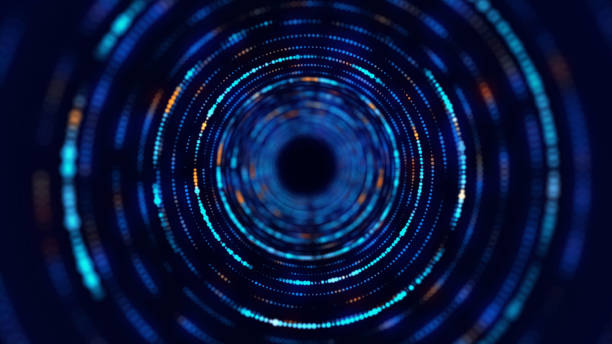 istock Technology wireframe circle tunnel on dark background. Futuristic 3D wormhole grid. Digital dynamic wave. 3d rendering. 1973299252