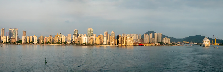 The skyline of the seaport of Santos, the largest port in the southern hemisphere, SÃ£o Paolo, Brazil