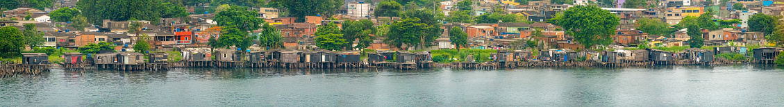 Slums (Favelas) on stilts across from the harbor of Santos, SÃ£o Paolo, Brazil