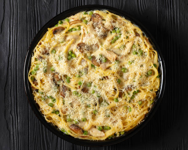 istock baked chicken tetrazzini in baking dish, top view 1973324865