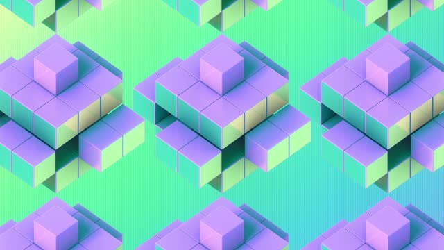 Digital seamless loop animation with a moving pattern of blue and purple squares. 3d rendering 4K
