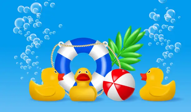Vector illustration of Inflatable objects under water